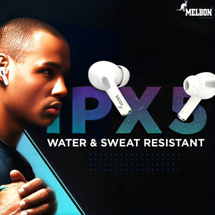 Melbon IPX5 Wireless Charge Loud Sound TWS Earbuds -White