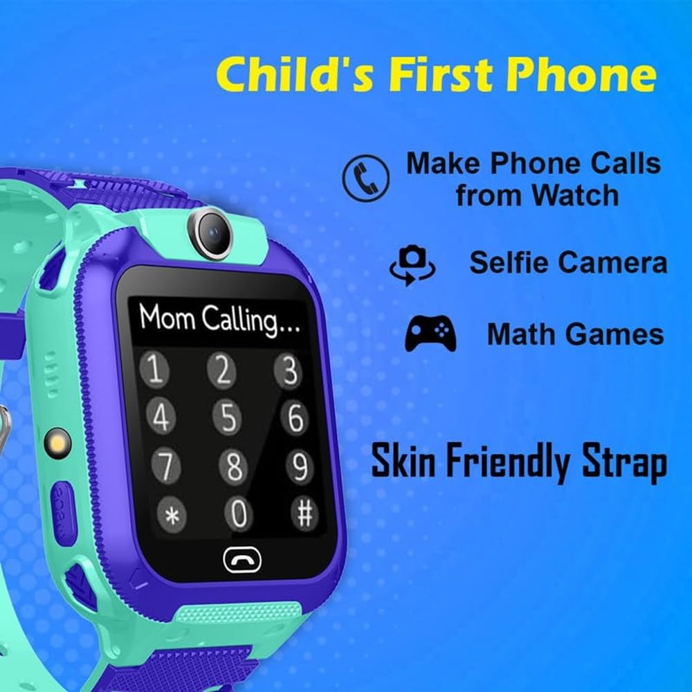 PunnkFunnk Kids Smartwatch LBS Location Tracking Voice Calling Remote Monitoring Geo-Fencing Function Smart Watch-Blue