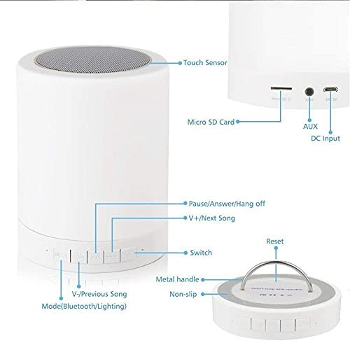 MELBON Touch Bedside Lamp with Bluetooth Speaker, Table Night Light 3 Touch Dimmable Modes and 7 Colors to Switch, Birthday Gift for Women Men Teens Kids