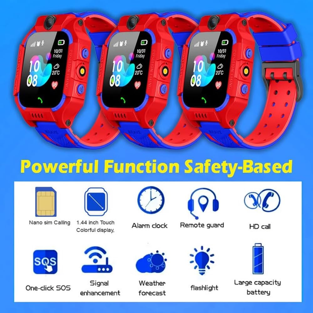 PunnkFunnk Kids Smartwatch LBS Location Tracking Voice Calling Remote Monitoring Geo-Fencing Function Smart Watch-Red