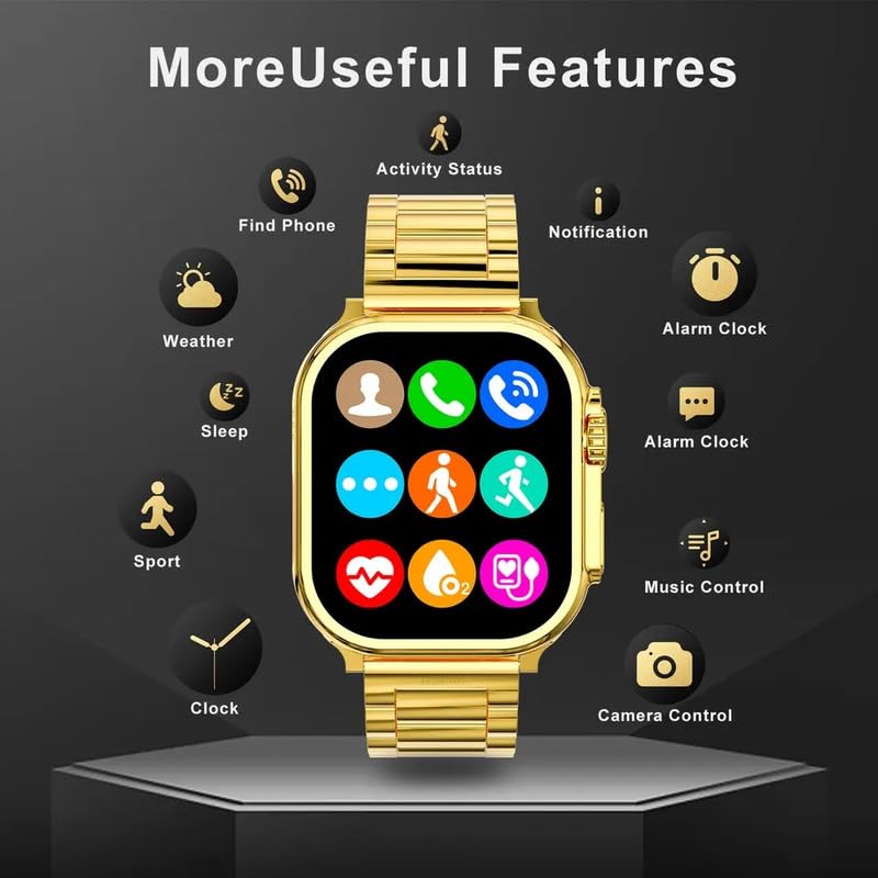 Melbon 24 K Gold Bluetooth Calling Smart Watch 1.9" HD Display Golden Strap Smartwatch for Women & Girls-Gold