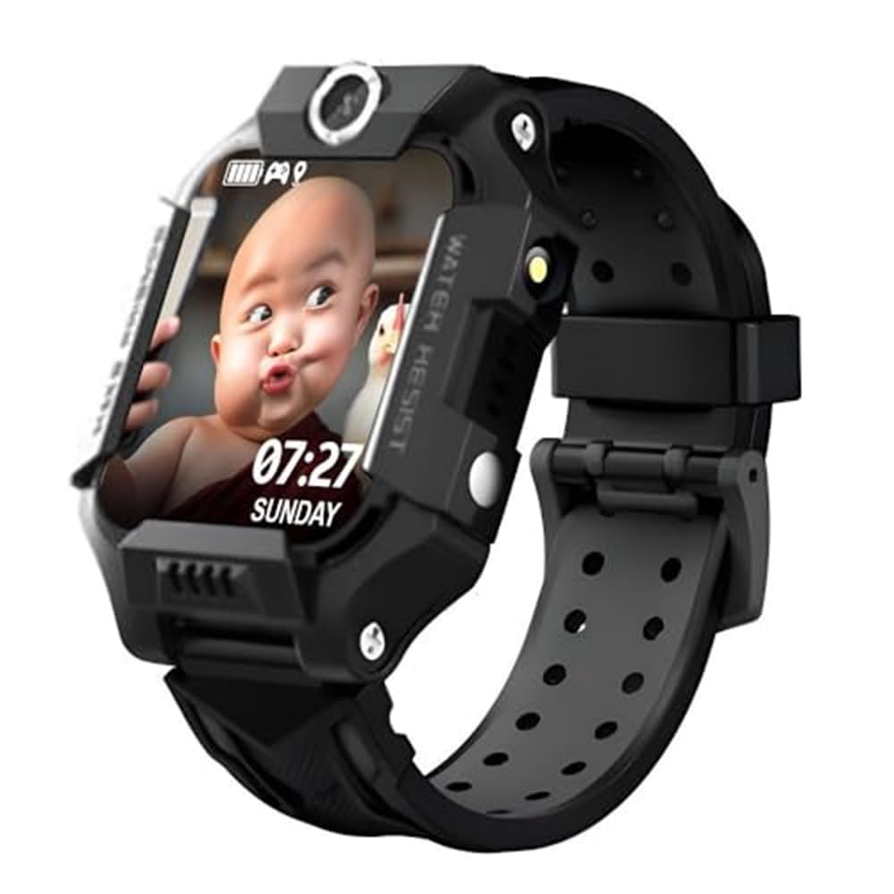 PunnkFunnk Kids Smartwatch LBS Location Tracking Voice Calling Remote Monitoring Geo-Fencing Function Smart Watch-Black
