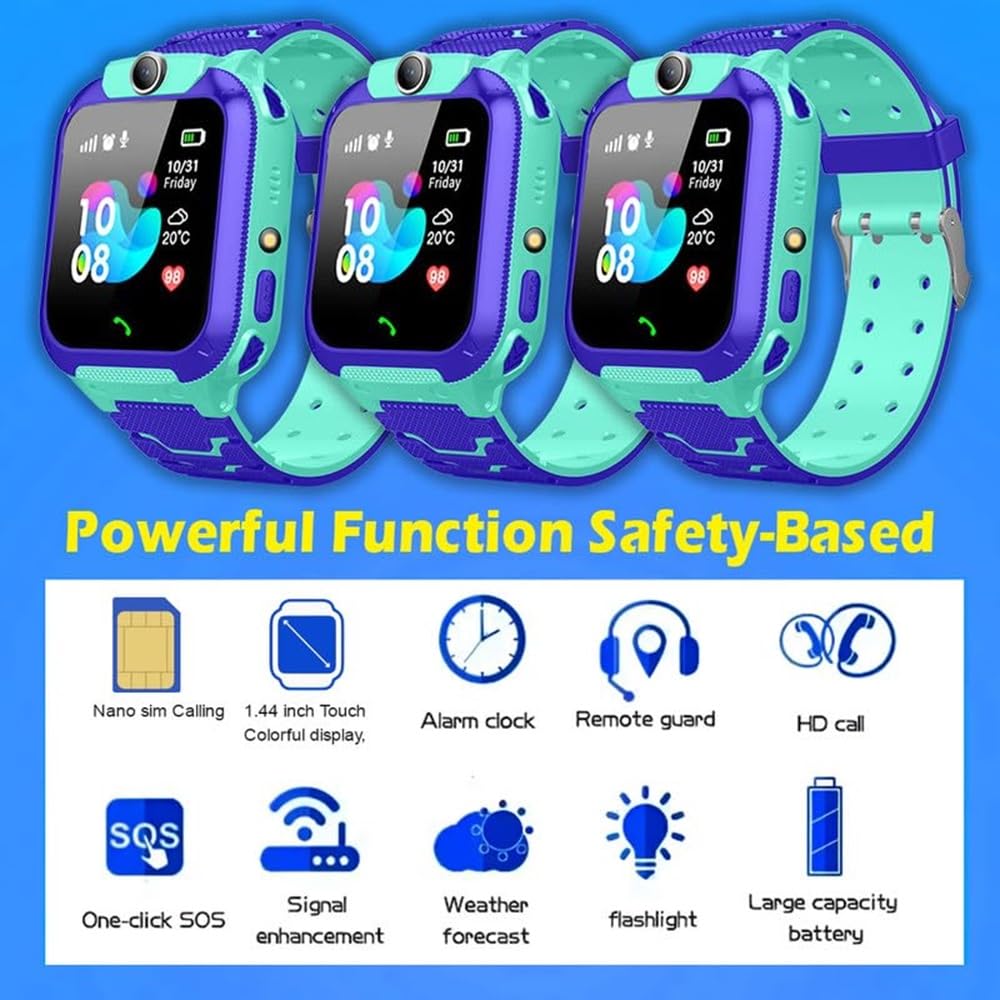 PunnkFunnk Kids Smartwatch LBS Location Tracking Voice Calling Remote Monitoring Geo-Fencing Function Smart Watch-Blue
