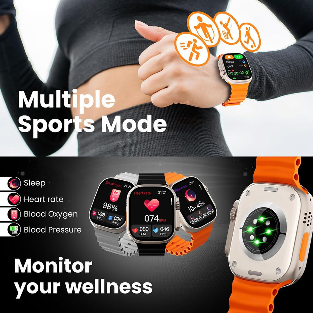Melbon T800 Smart Watch 1.83" HD Display Bluetooth Calling Multi Sports Mode Smartwatch for Men & Women-Orange