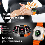 Melbon T800 Smart Watch 1.83" HD Display Bluetooth Calling Multi Sports Mode Smartwatch for Men & Women-Orange