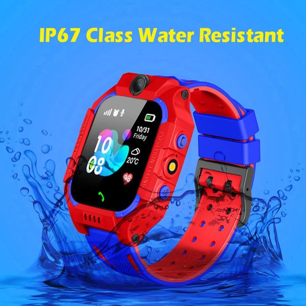 PunnkFunnk Kids Smartwatch LBS Location Tracking Voice Calling Remote Monitoring Geo-Fencing Function Smart Watch-Red