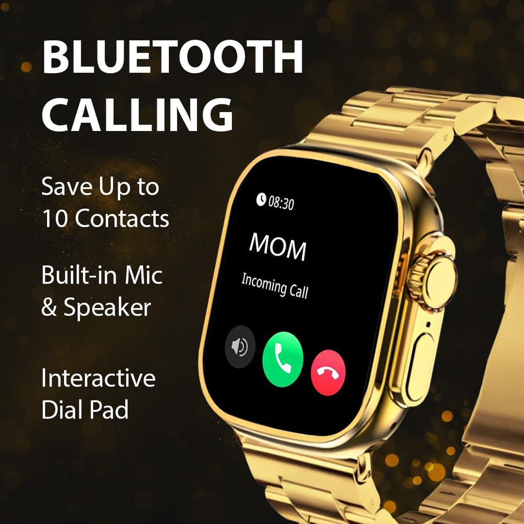 Melbon S9 Bluetooth Calling Smart Watch 1.9" AMOLED  Display Golden Strap Smartwatch for Women & Girls