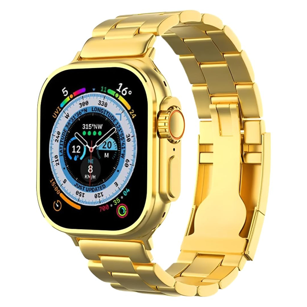 Melbon 24 K Gold Bluetooth Calling Smart Watch 1.9" HD Display Golden Strap Smartwatch for Women & Girls-Gold