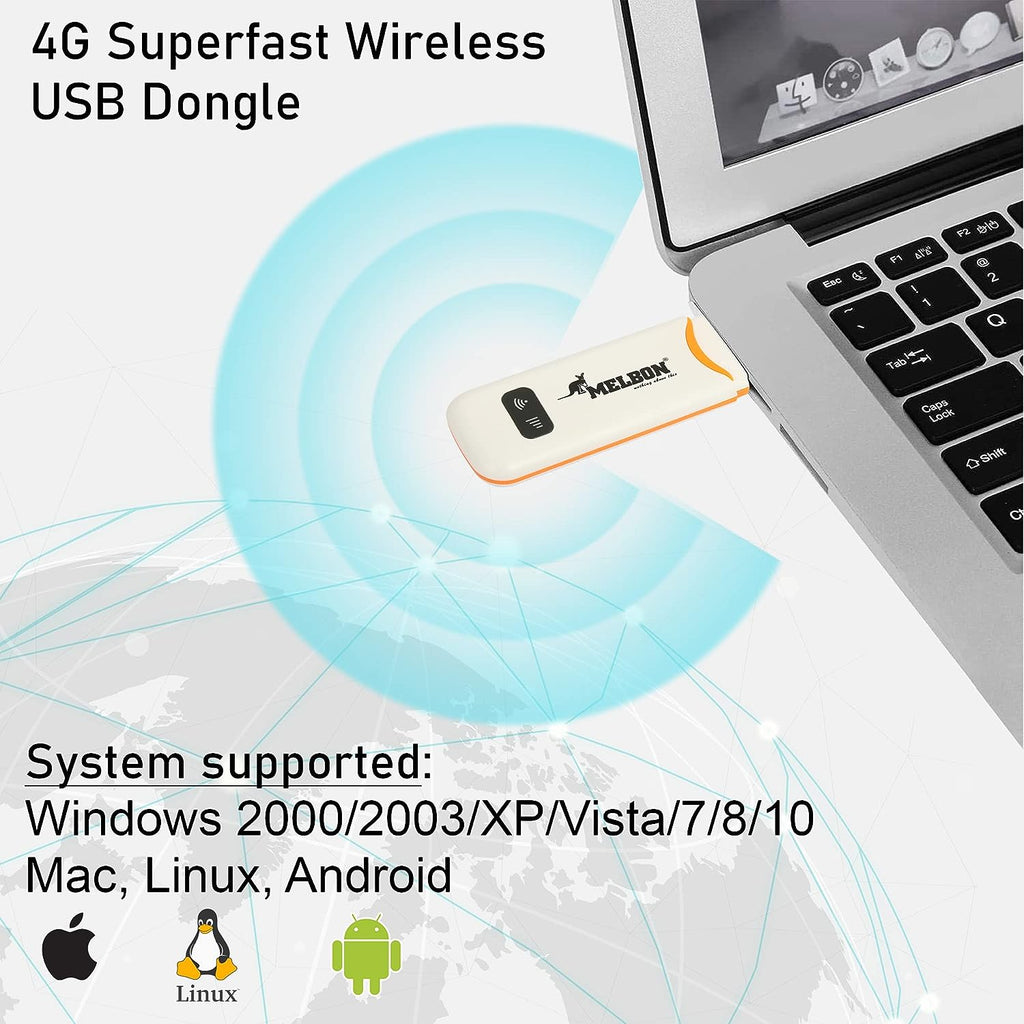 Melbon 4G LTE Wireless USB Dongle Stick with All SIM Network Support-White