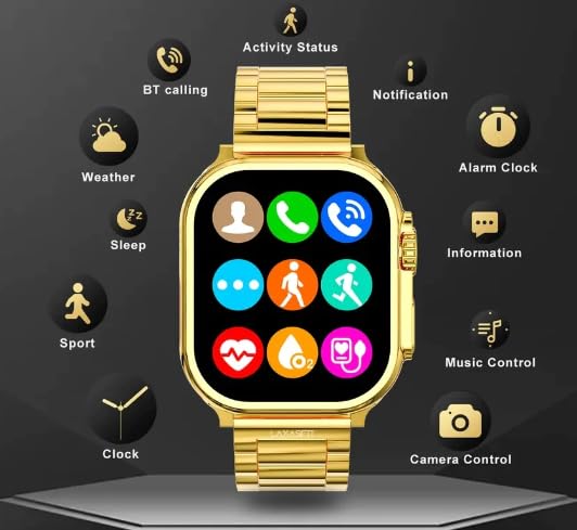 Melbon S9 Bluetooth Calling Smart Watch 1.9" AMOLED  Display Golden Strap Smartwatch for Women & Girls