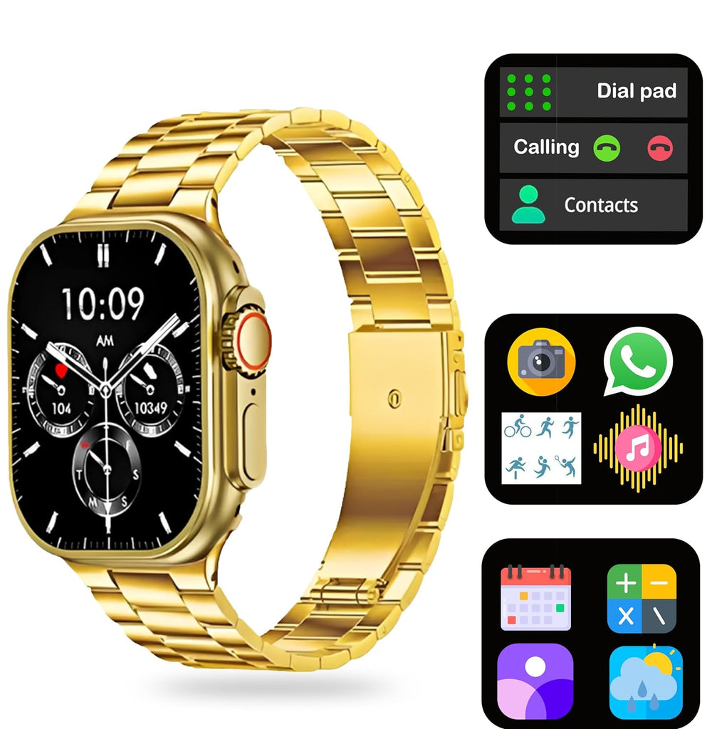 Melbon S9 Bluetooth Calling Smart Watch 1.9" AMOLED  Display Golden Strap Smartwatch for Women & Girls