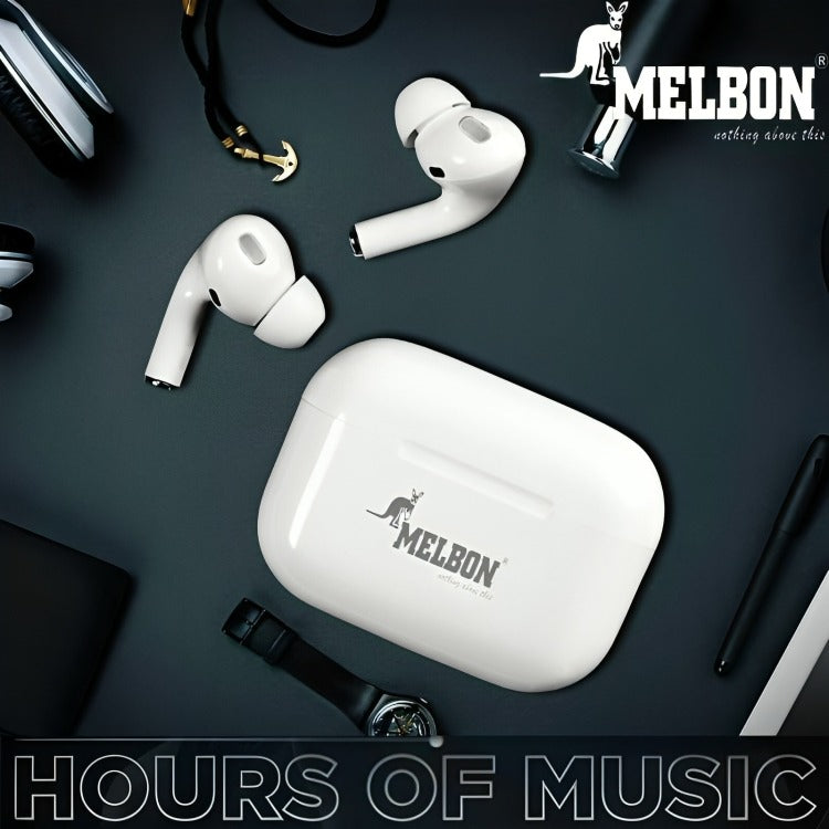 Melbon IPX5 Wireless Charge Loud Sound TWS Earbuds -White