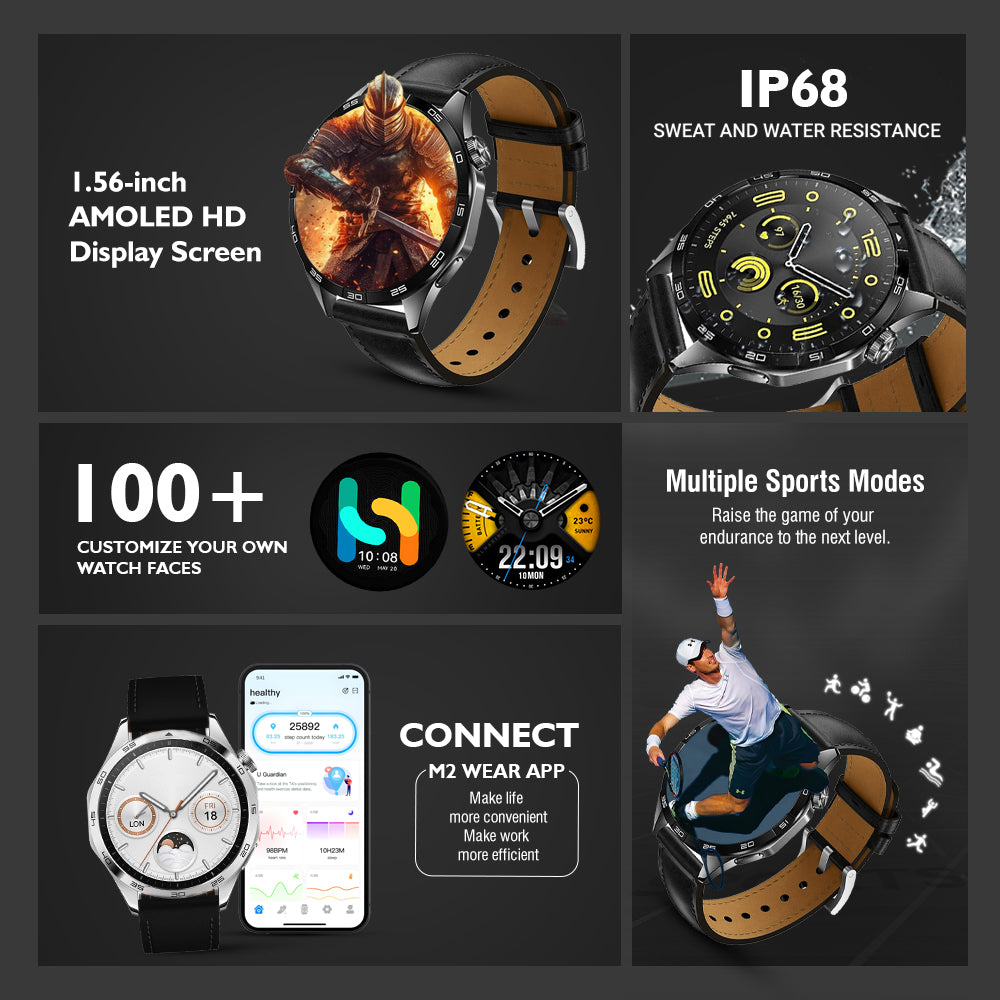 Melbon GM1 Smartwatch with 5.2 Bluetooth Calling, 1.56" AMOLED Display, Smart Watch for Men & Women