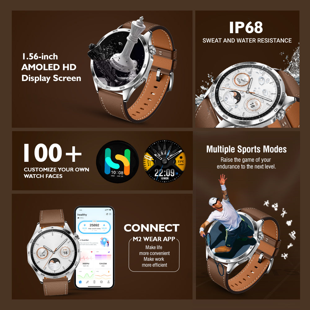 Melbon GM1 Smartwatch with 5.2 Bluetooth Calling, 1.56" AMOLED Display, Smart Watch for Men & Women-Silver