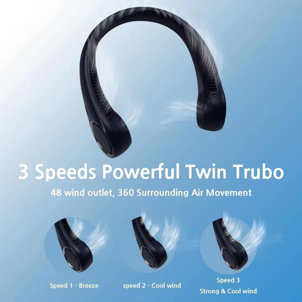Melbon Portable Neck Fan, Hands Free Bladeless Fan, 4000 mAh Battery Operated USB Rechargeable Wearable Neck Fan, Headphone Design Personal Cooling Fan, 3 Speeds