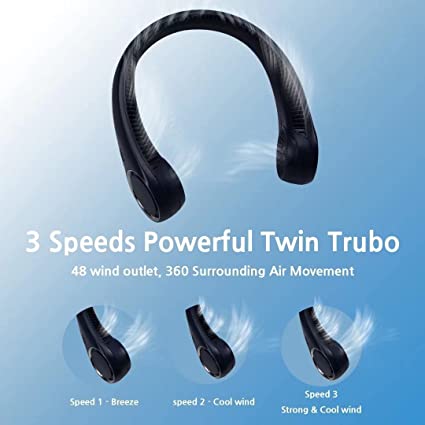 Melbon Portable Neck Fan, Hands Free Bladeless Fan, 4000 mAh Battery Operated USB Rechargeable Wearable Neck Fan, Headphone Design Personal Cooling Fan, 3 Speeds