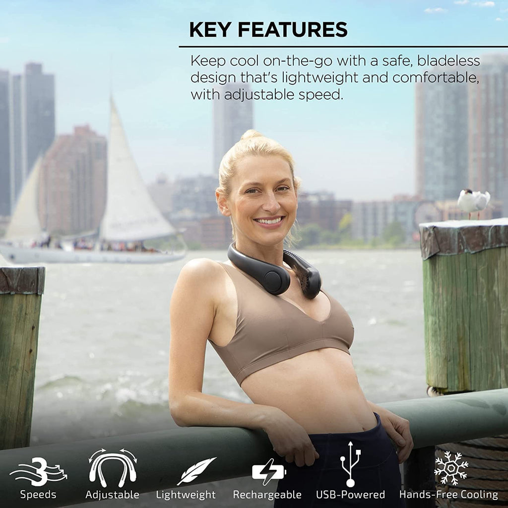 Melbon Portable Neck Fan, Hands Free Bladeless Fan, 4000 mAh Battery Operated USB Rechargeable Wearable Neck Fan, Headphone Design Personal Cooling Fan, 3 Speeds