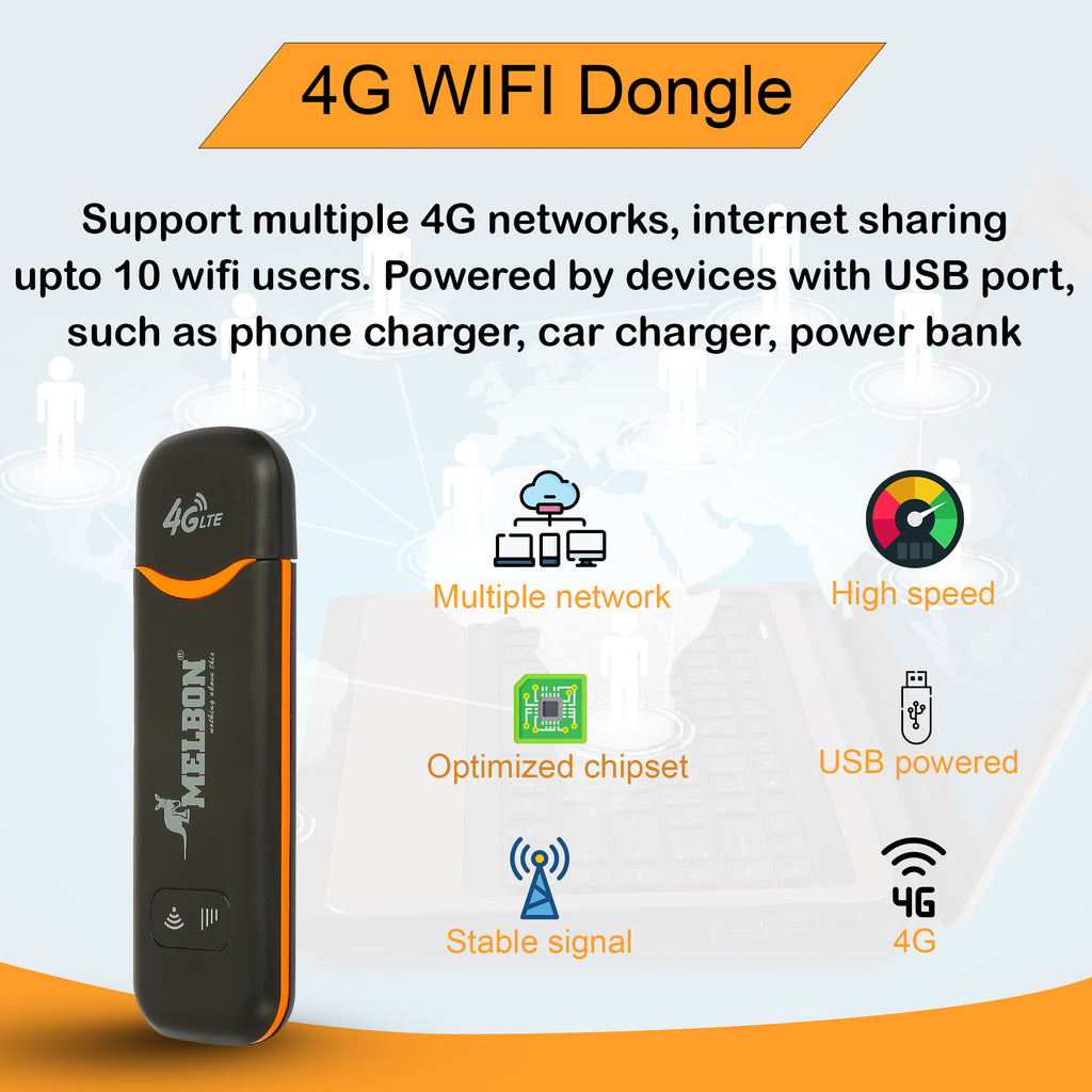Melbon 4G LTE Wireless USB Dongle Stick with All SIM Network Support-Black