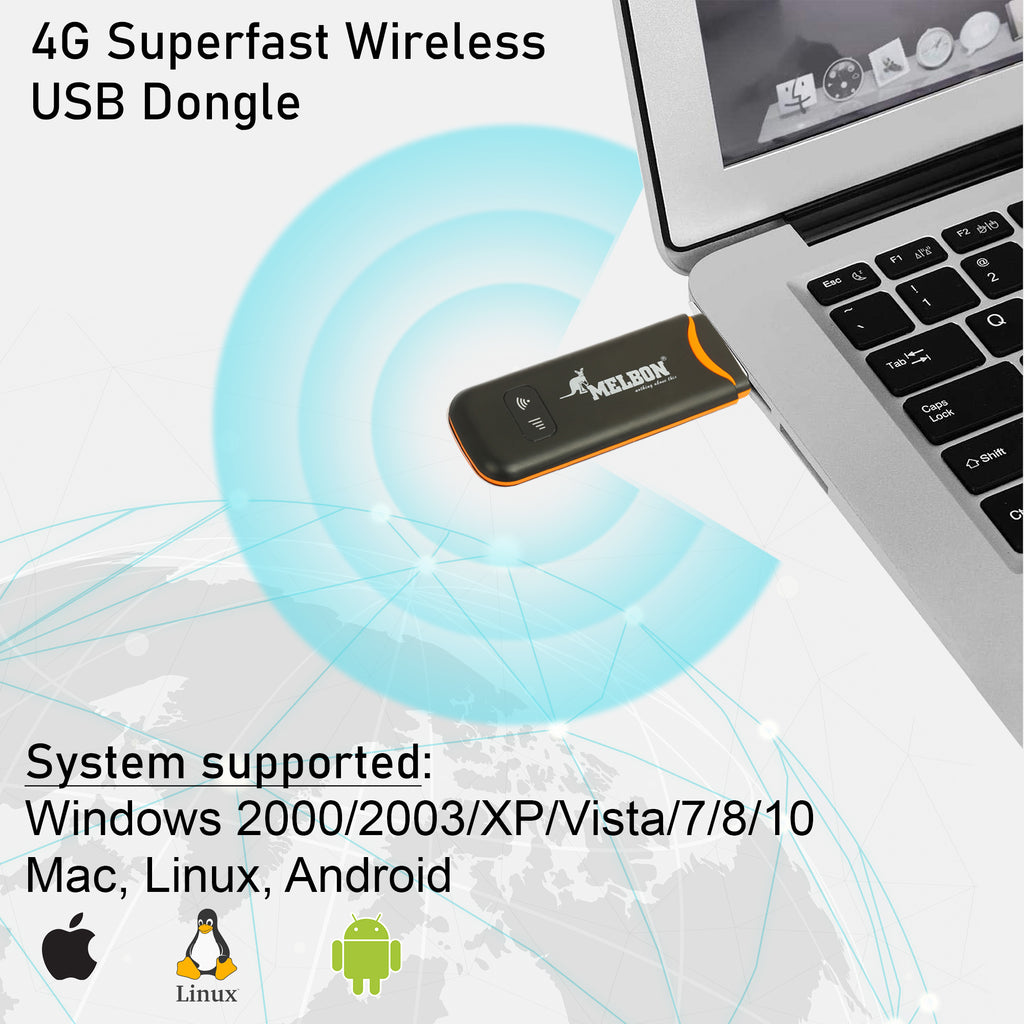 Melbon 4G LTE Wireless USB Dongle Stick with All SIM Network Support-Black