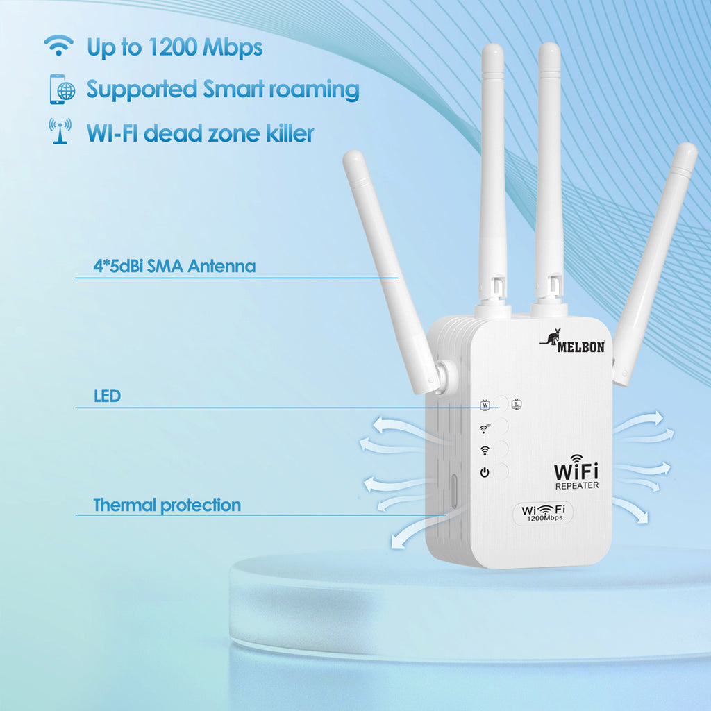 Melbon Enhance Your WiFi Coverage and Signal Strength with Our WiFi Repeater | Stay Connected Anywhere in Your Home | Get Faster and More Reliable Internet Connection.
