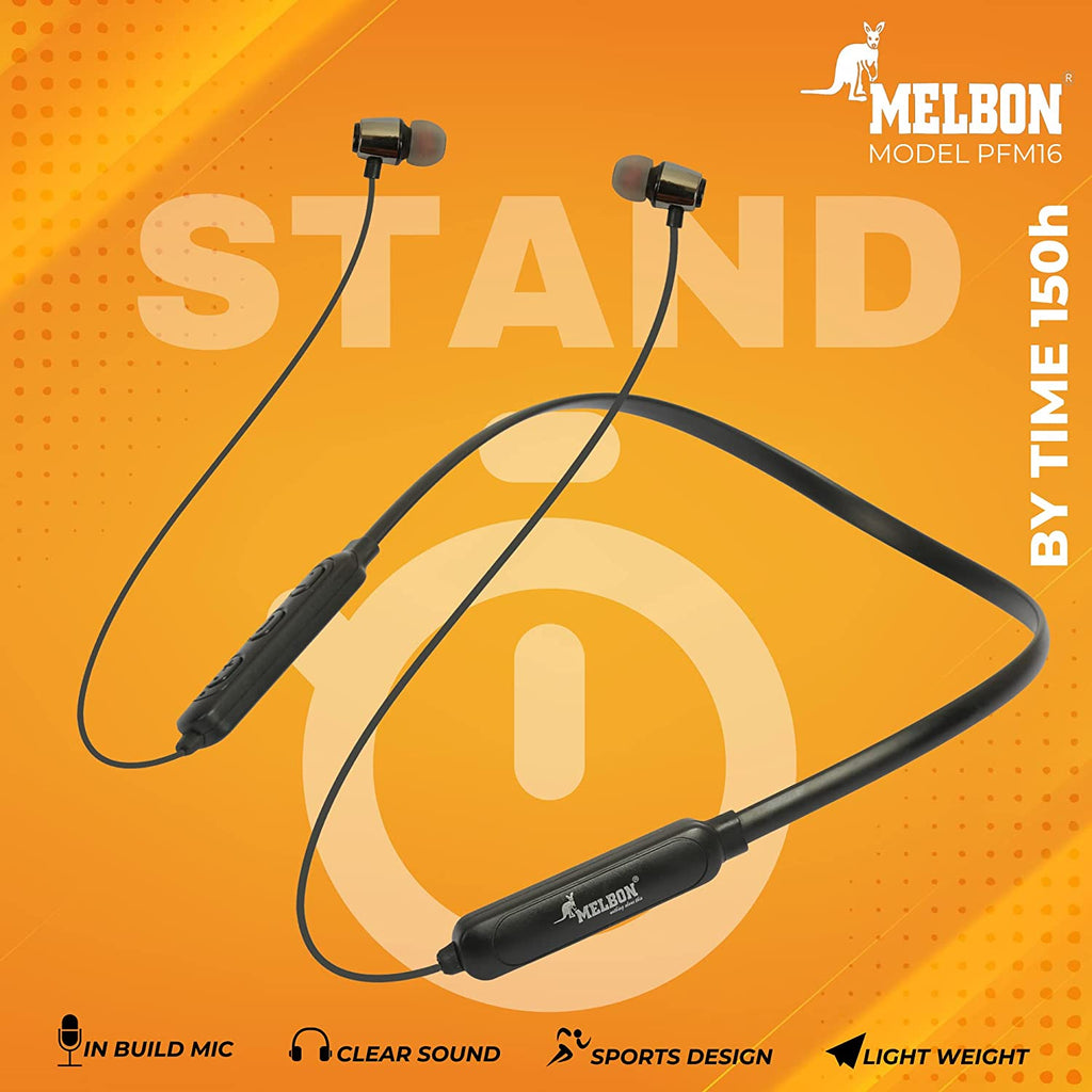 MELBON PFM16 in-Ear Earphones Wireless Neckband with in-Built mic Feature, Upto 12Hours Playtime for Travelling, Gym, and Sports Activities
