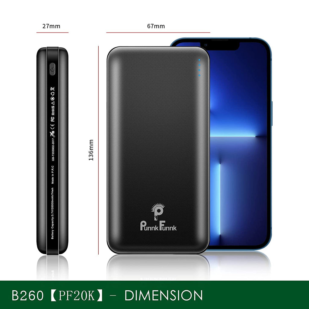 PunnkFunnk Lithium Ion PF20K 20000mAh Power Bank - Type C and Micro USB Dual Output