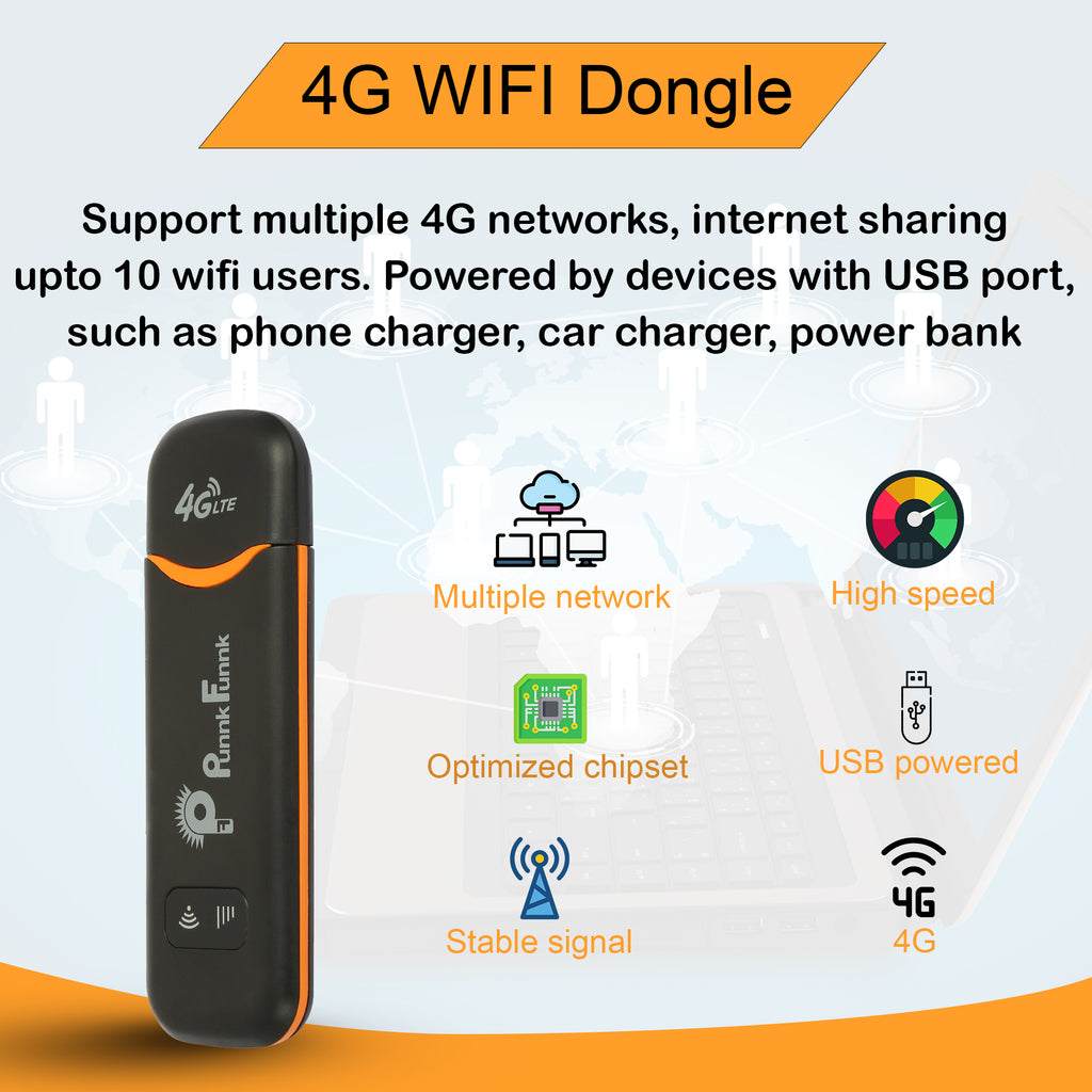 PunnkFunnk 4G LTE Wireless USB Dongle Stick with All SIM Network Support